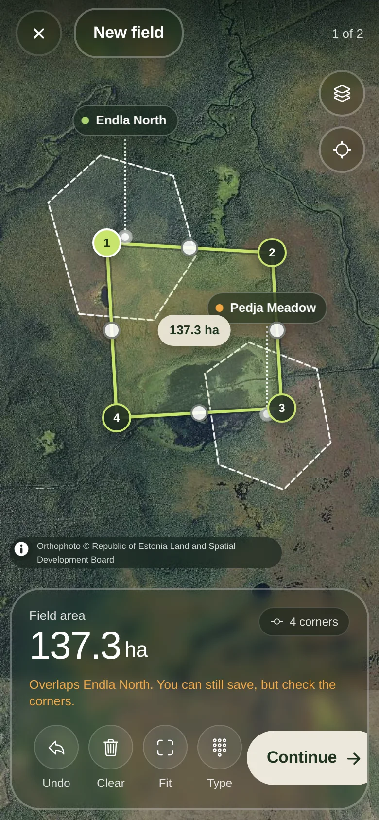 Drawing a field boundary on satellite imagery