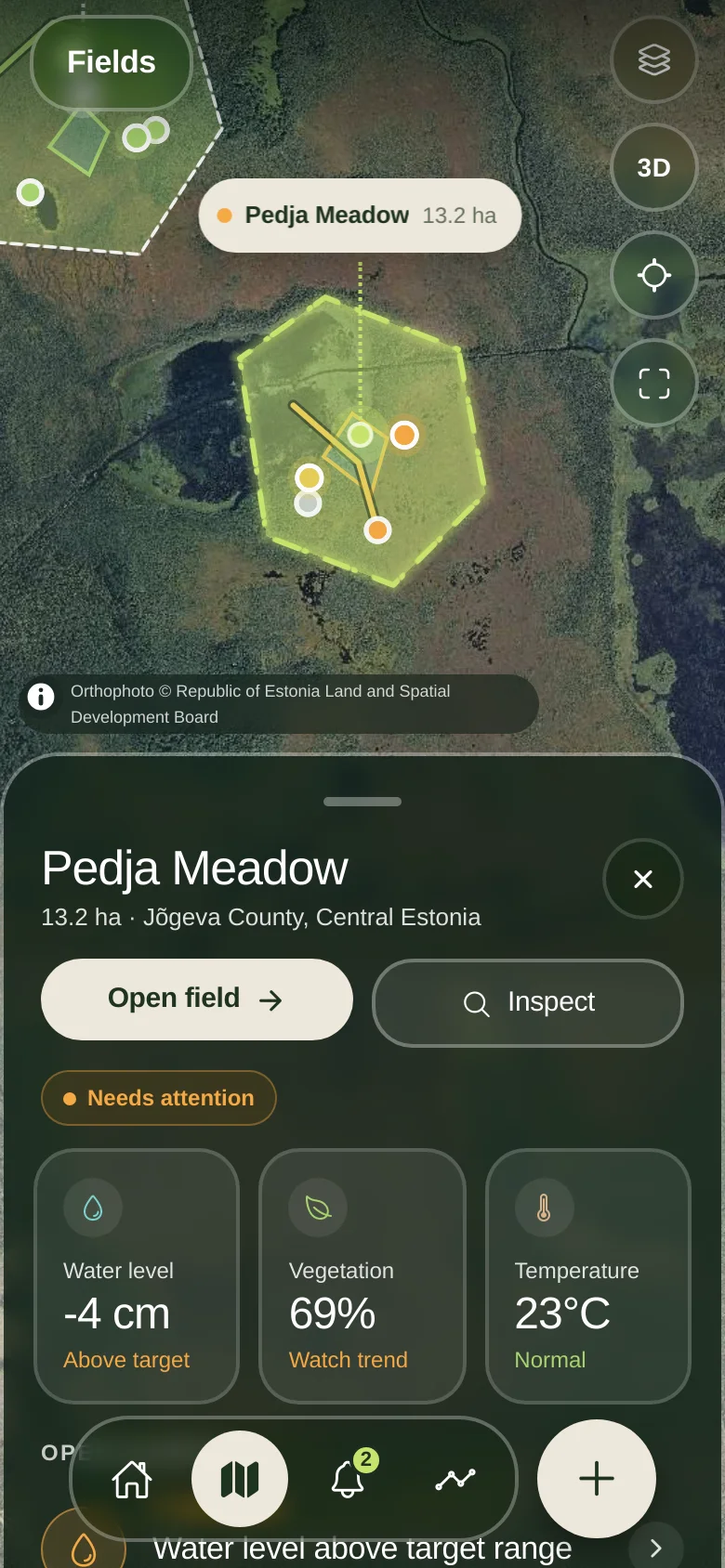 A selected field on the map